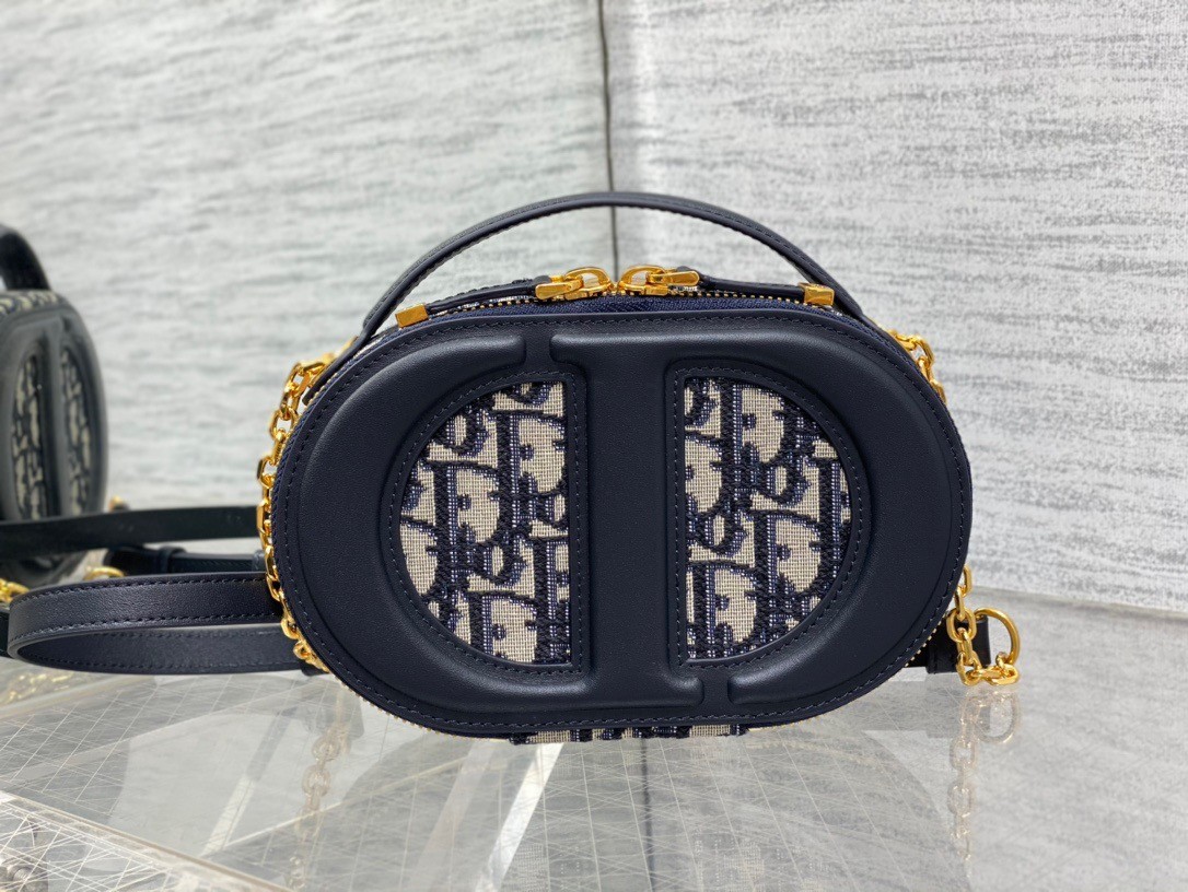 D*or cd signature oval camera bag in blue D*or oblique jacquard