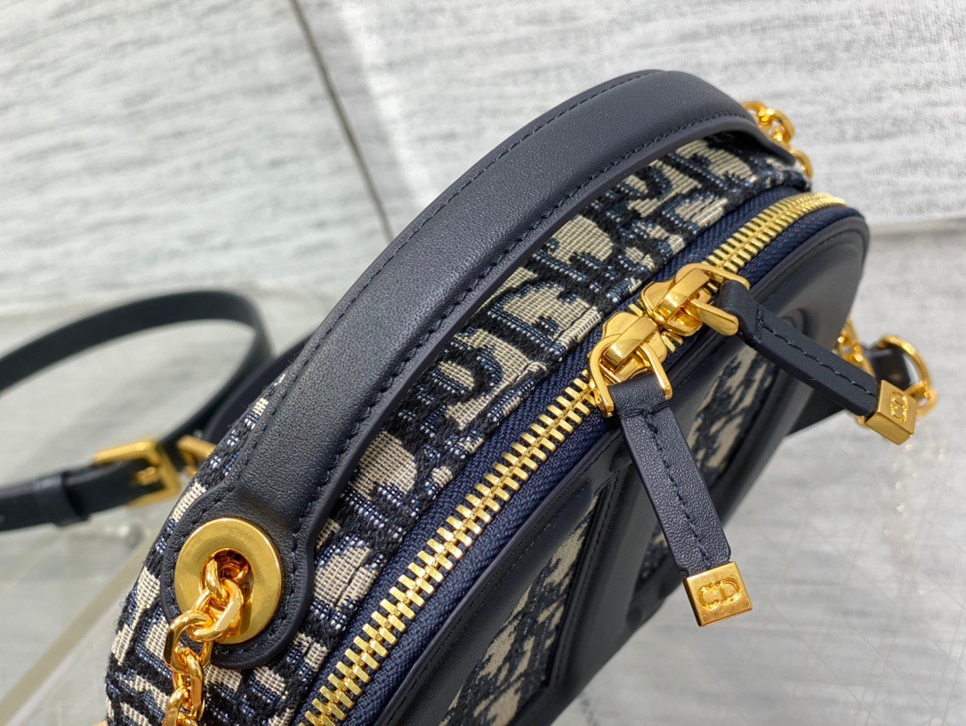 D*or cd signature oval camera bag in blue D*or oblique jacquard