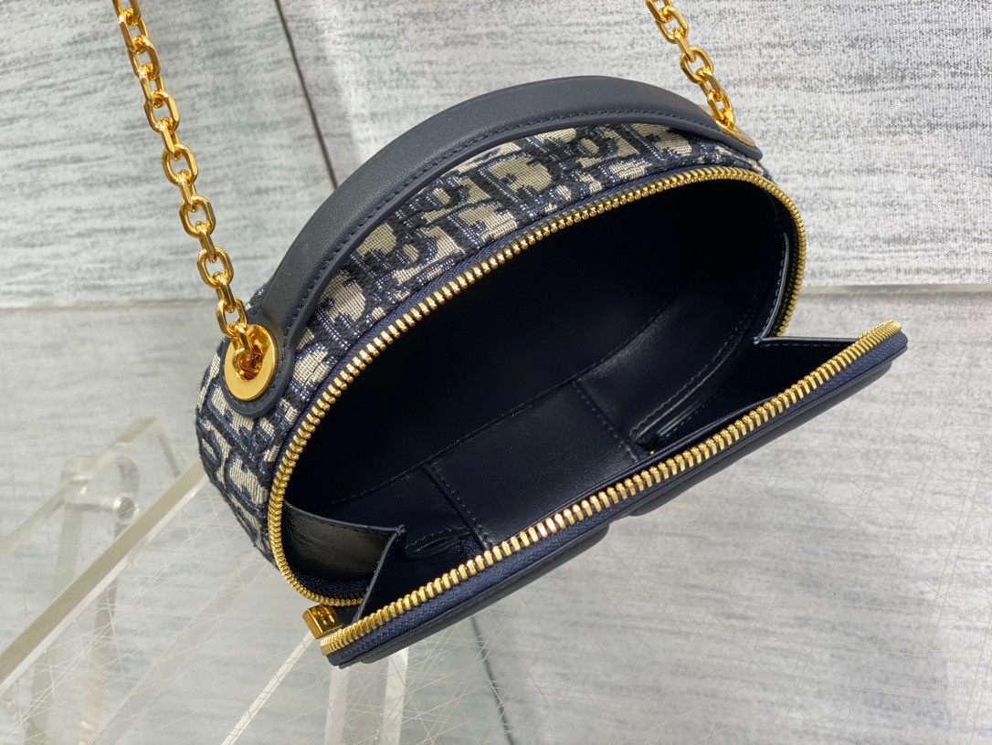 D*or cd signature oval camera bag in blue D*or oblique jacquard