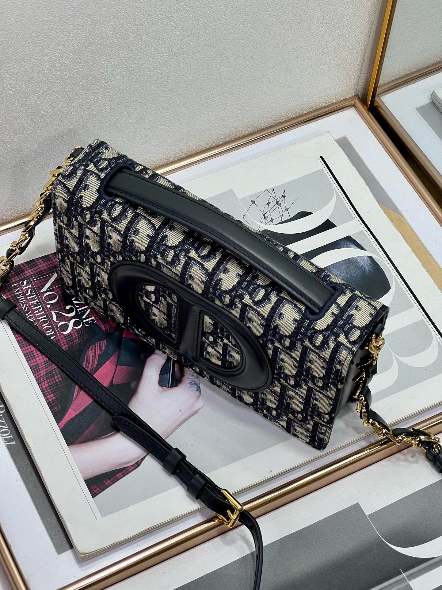 D*or cd signature mini bag in blue oblique jacquard