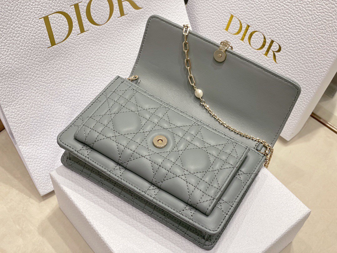 D*or lady D*or chain pouch in grey cannage lambskin