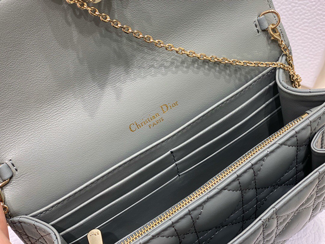 D*or lady D*or chain pouch in grey cannage lambskin