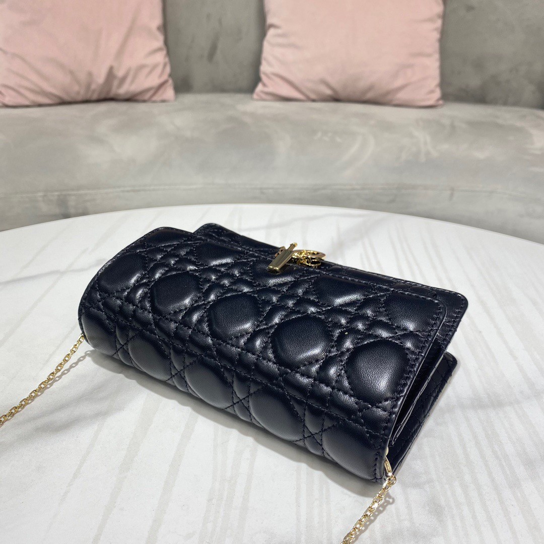 D*or lady D*or chain pouch in black cannage lambskin
