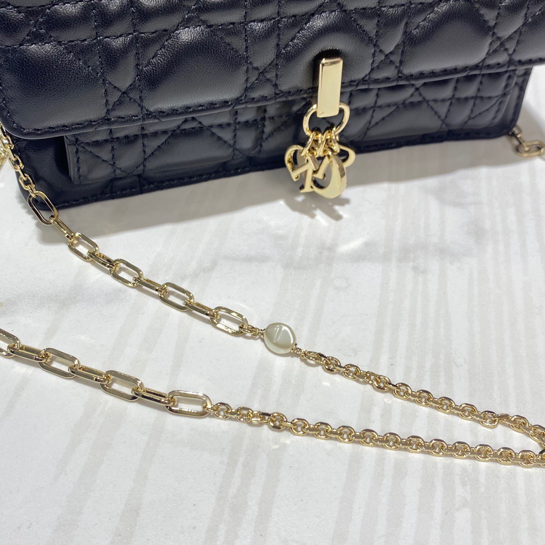 D*or lady D*or chain pouch in black cannage lambskin