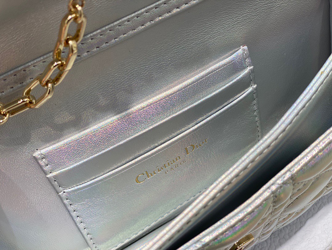 D*or miss D*or mini bag in iridescent metallic silver lambskin