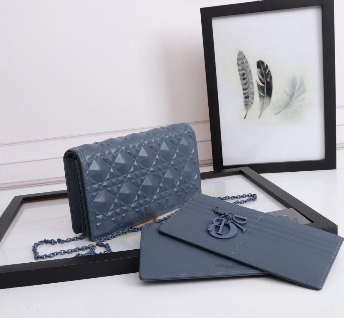 D*or lady D*or pouch in denim diamond calfskin