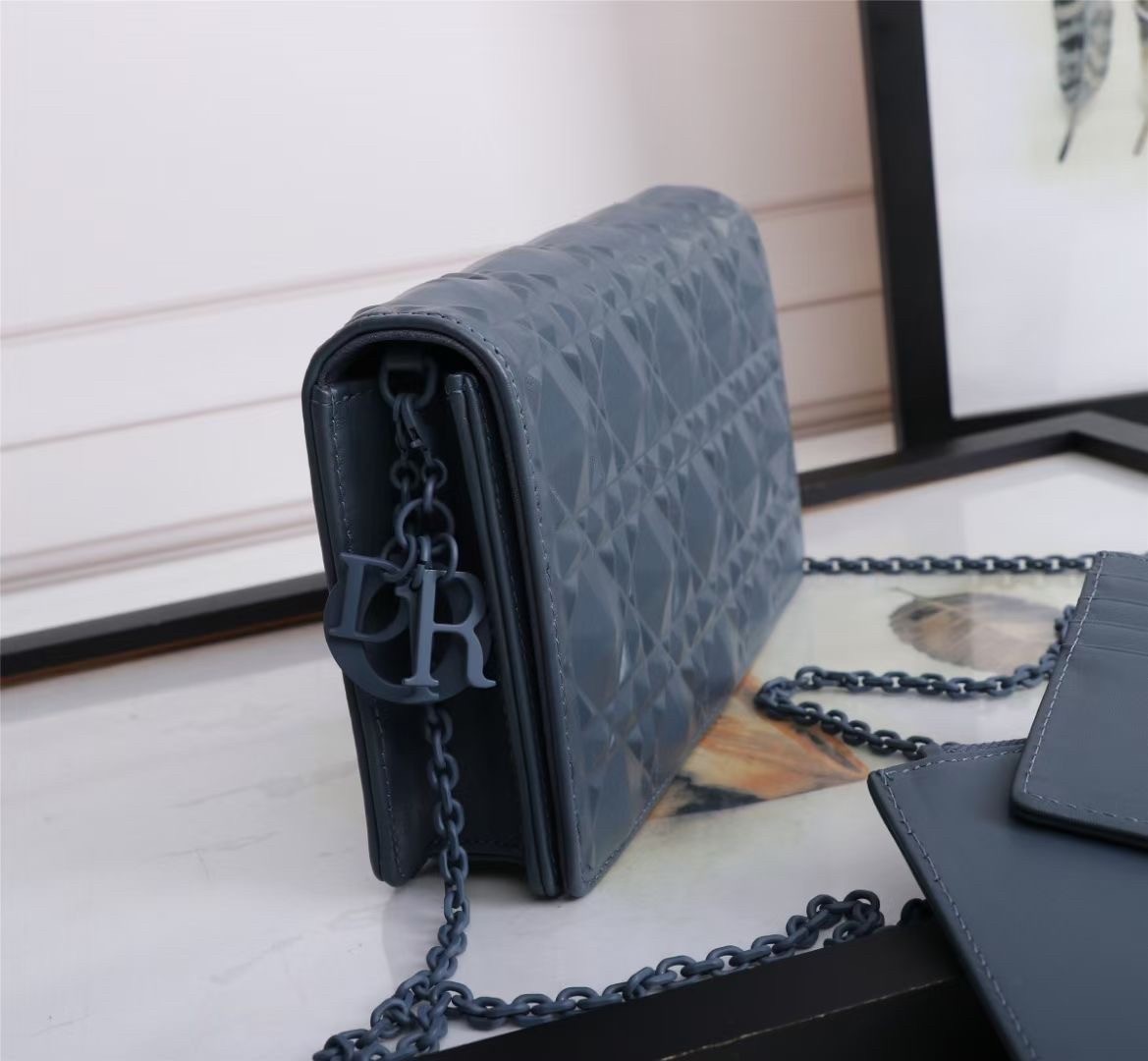 D*or lady D*or pouch in denim diamond calfskin