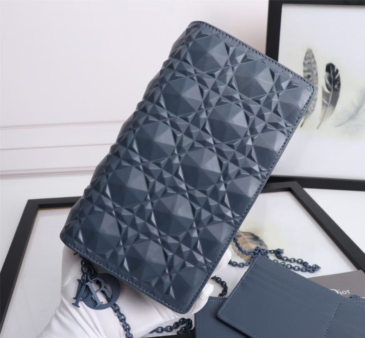 D*or lady D*or pouch in denim diamond calfskin
