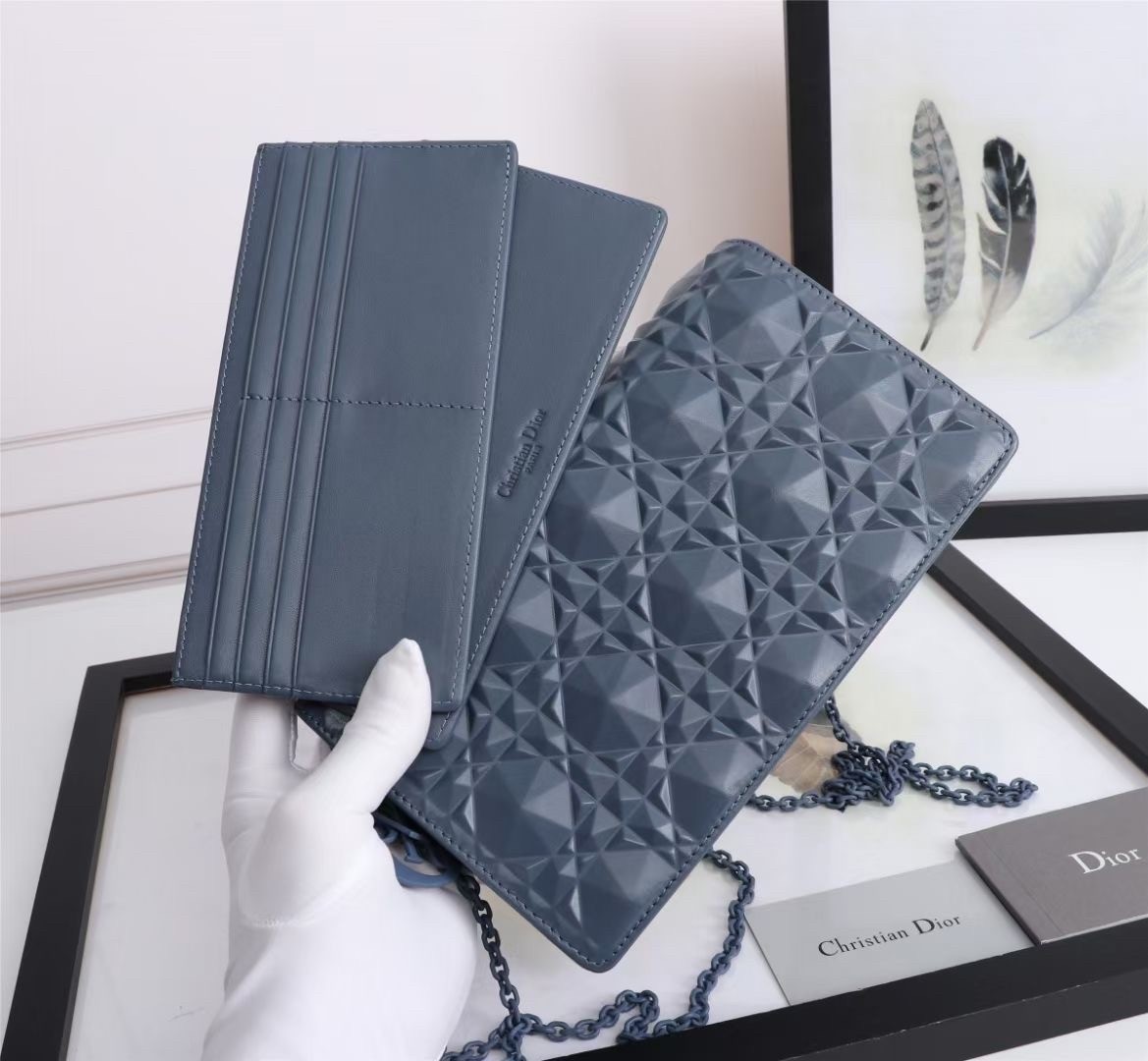 D*or lady D*or pouch in denim diamond calfskin