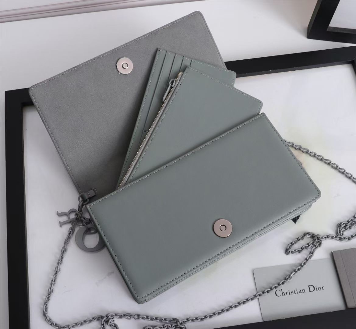 D*or lady D*or pouch in grey diamond calfskin
