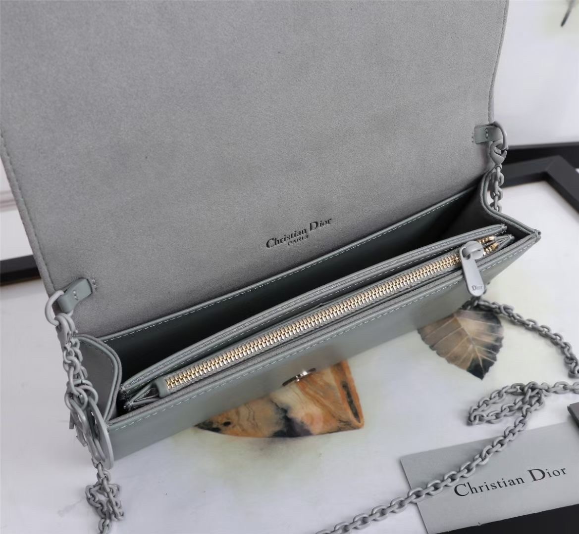 D*or lady D*or pouch in grey diamond calfskin