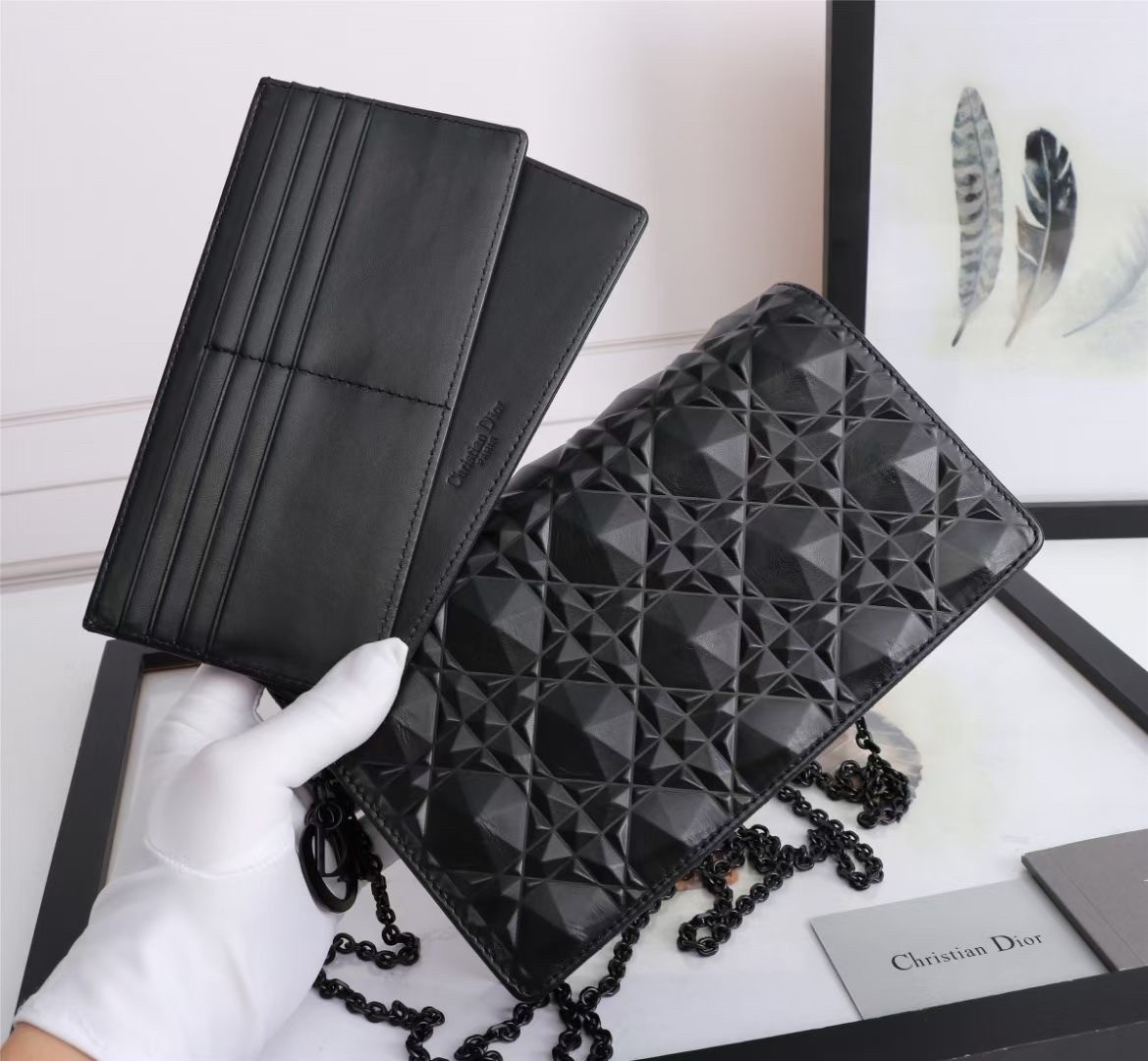 D*or lady D*or pouch in black diamond calfskin