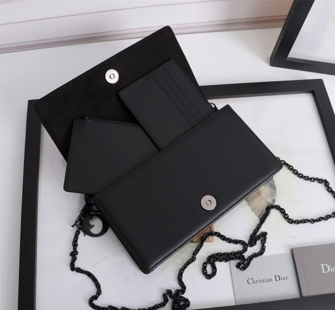 D*or lady D*or pouch in black diamond calfskin