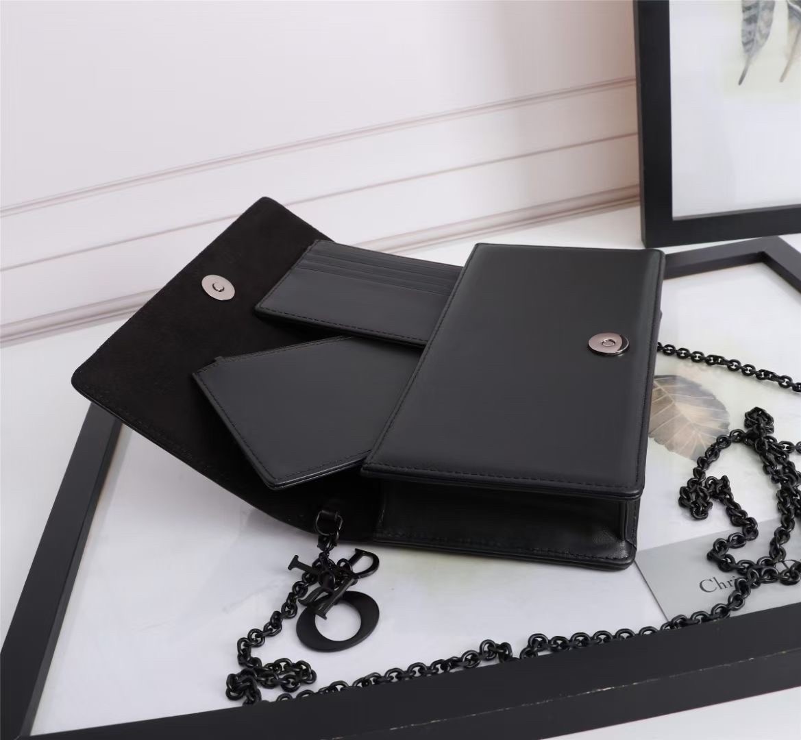 D*or lady D*or pouch in black diamond calfskin