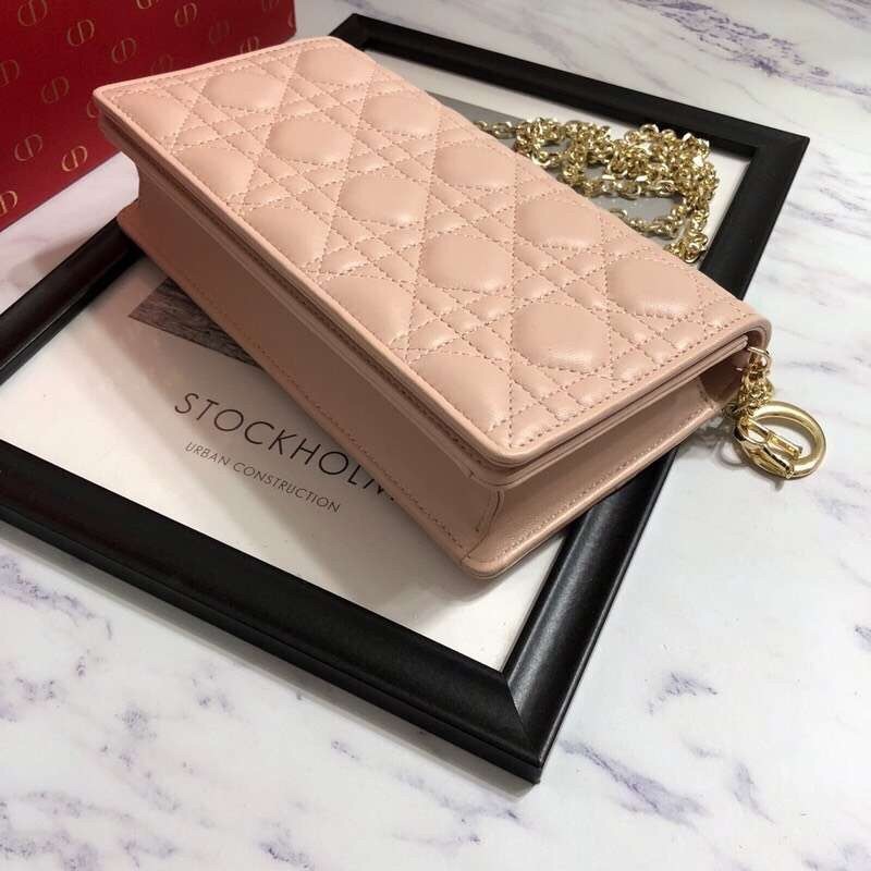 D*or lady D*or clutch with chain in nude lambskin