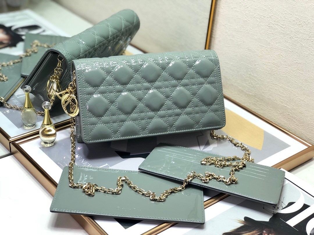 D*or lady D*or clutch with chain in grey patent leather