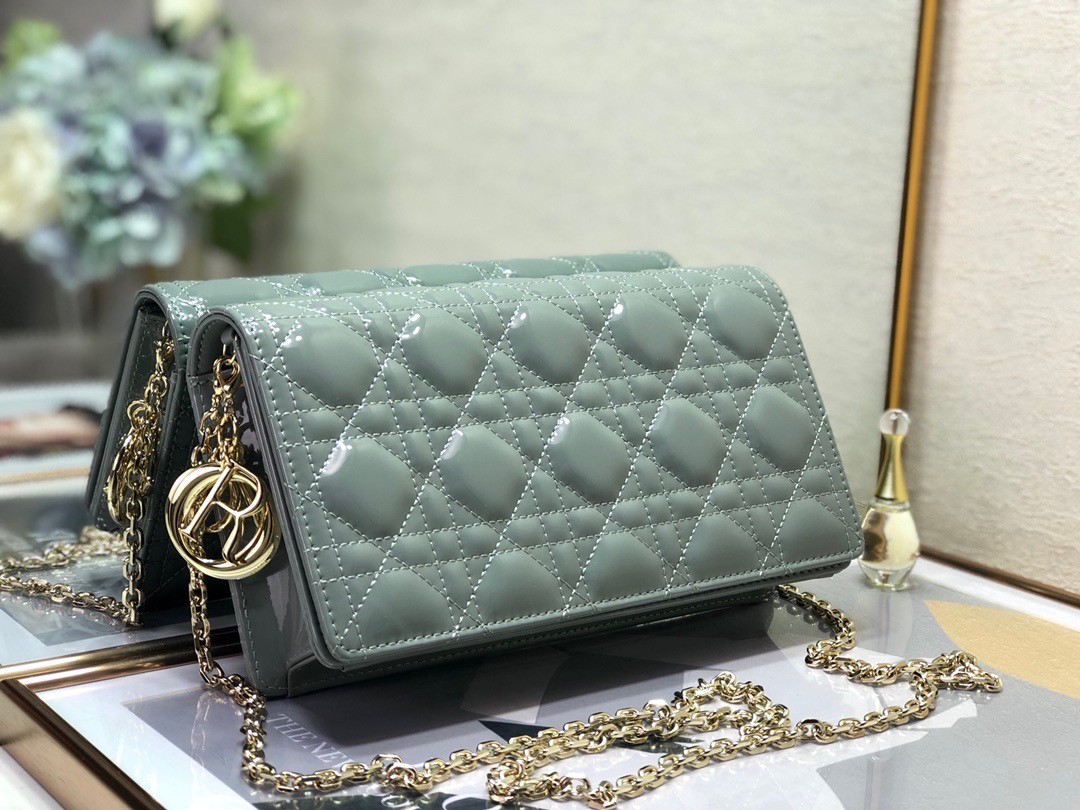 D*or lady D*or clutch with chain in grey patent leather