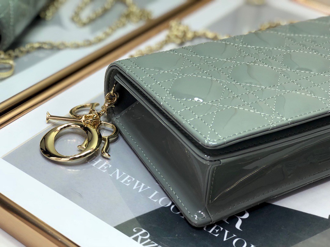 D*or lady D*or clutch with chain in grey patent leather