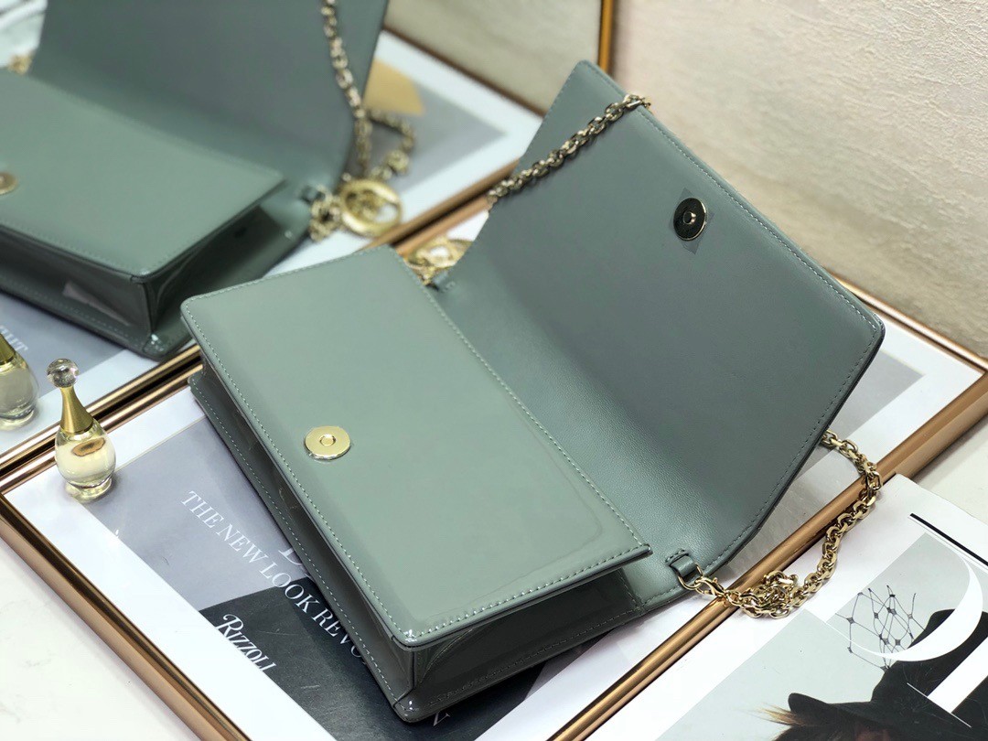 D*or lady D*or clutch with chain in grey patent leather