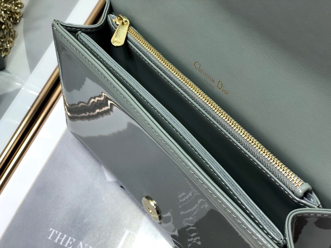 D*or lady D*or clutch with chain in grey patent leather