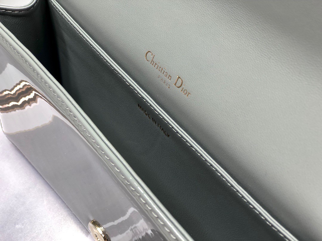 D*or lady D*or clutch with chain in grey patent leather