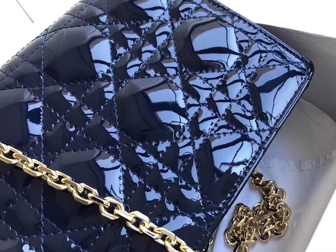 D*or lady D*or clutch with chain in indigo blue patent