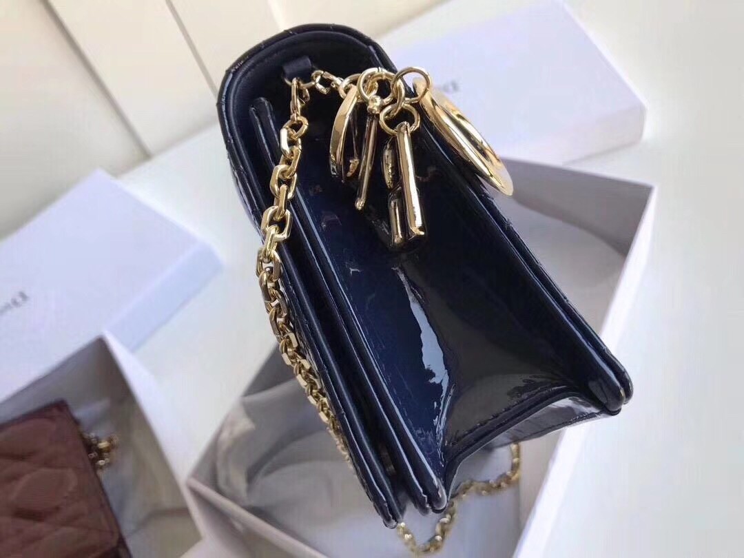 D*or lady D*or clutch with chain in indigo blue patent