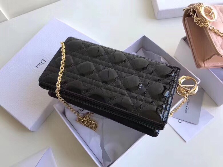 D*or lady D*or clutch with chain in black patent