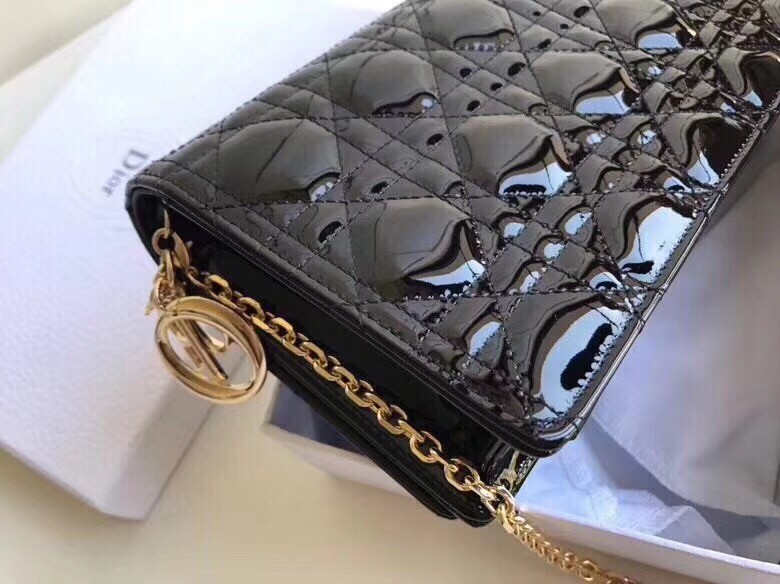D*or lady D*or clutch with chain in black patent