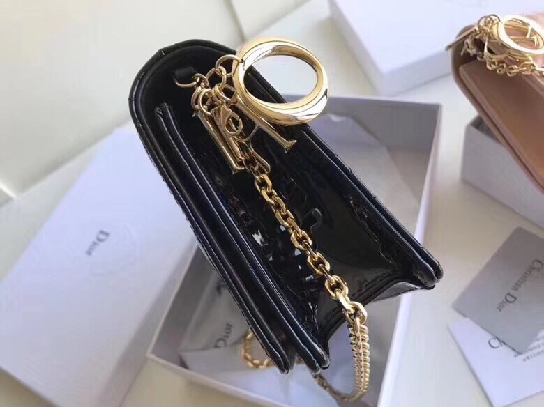 D*or lady D*or clutch with chain in black patent