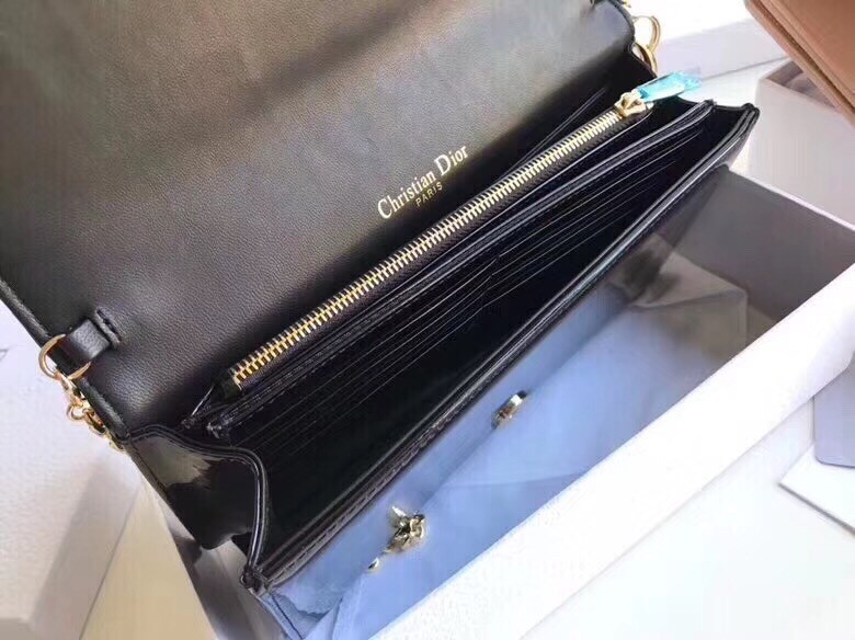 D*or lady D*or clutch with chain in black patent