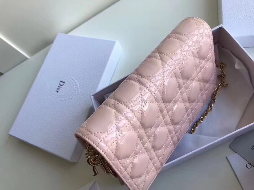 D*or lady D*or clutch with chain in pink patent