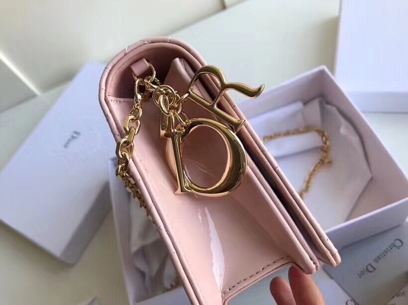 D*or lady D*or clutch with chain in pink patent