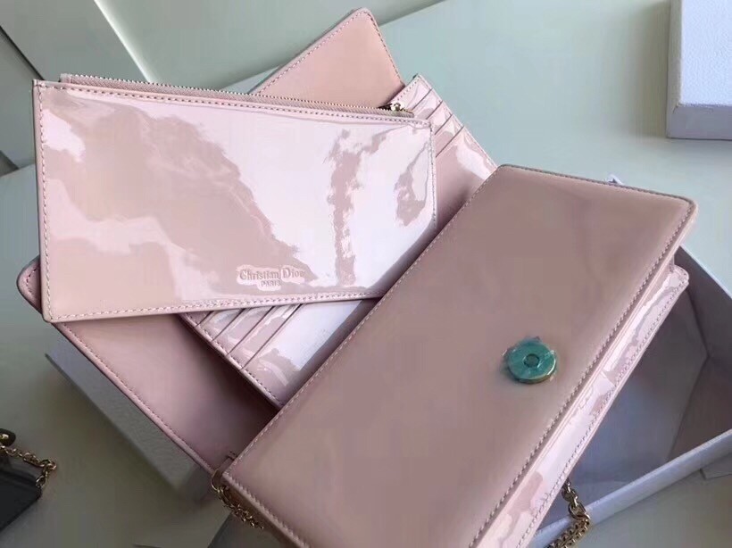 D*or lady D*or clutch with chain in pink patent