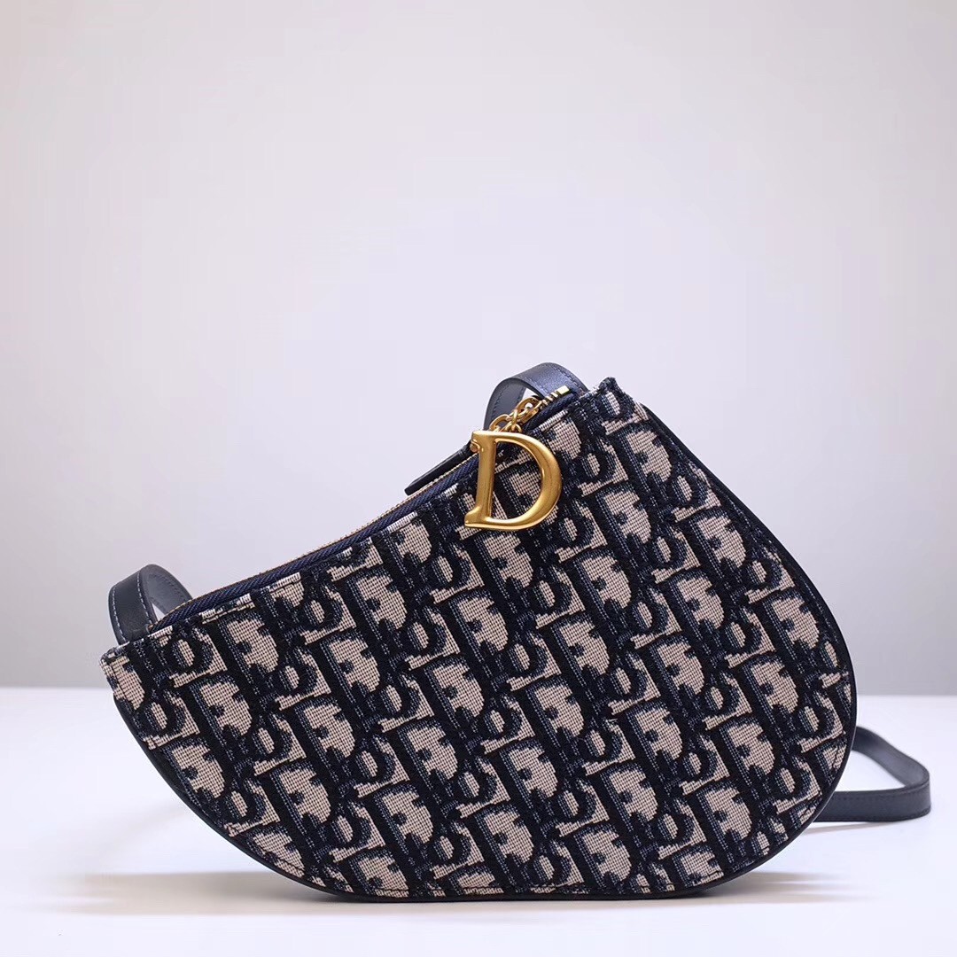 D*or saddle trio pouch with strap in blue oblique canvas