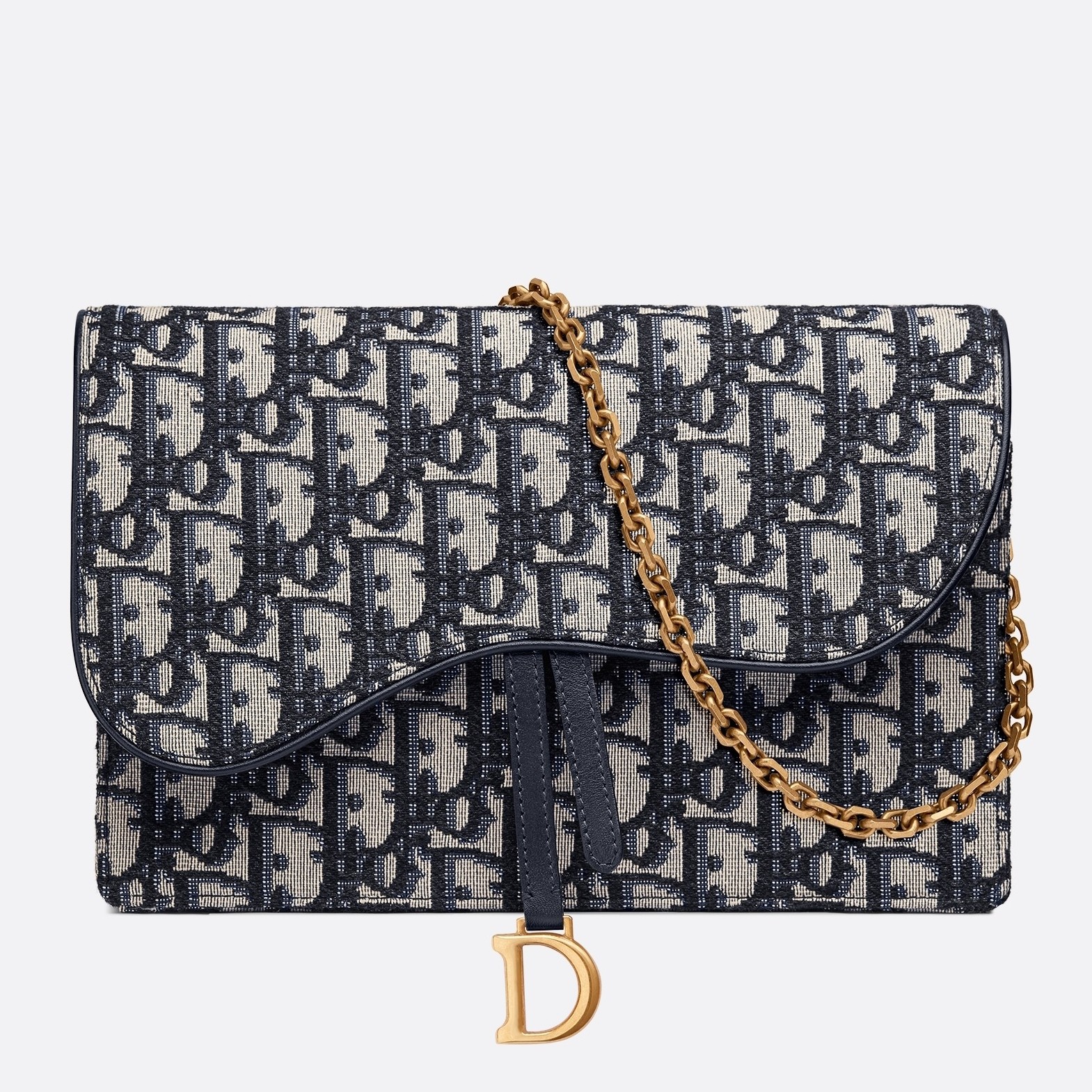 D*or blue oblique saddle chain clutch