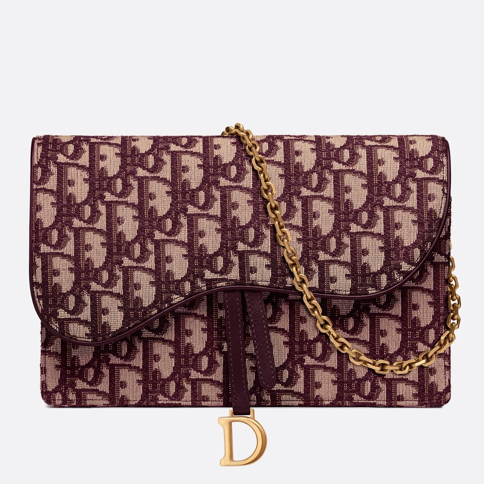 D*or bordeaux oblique saddle chain clutch