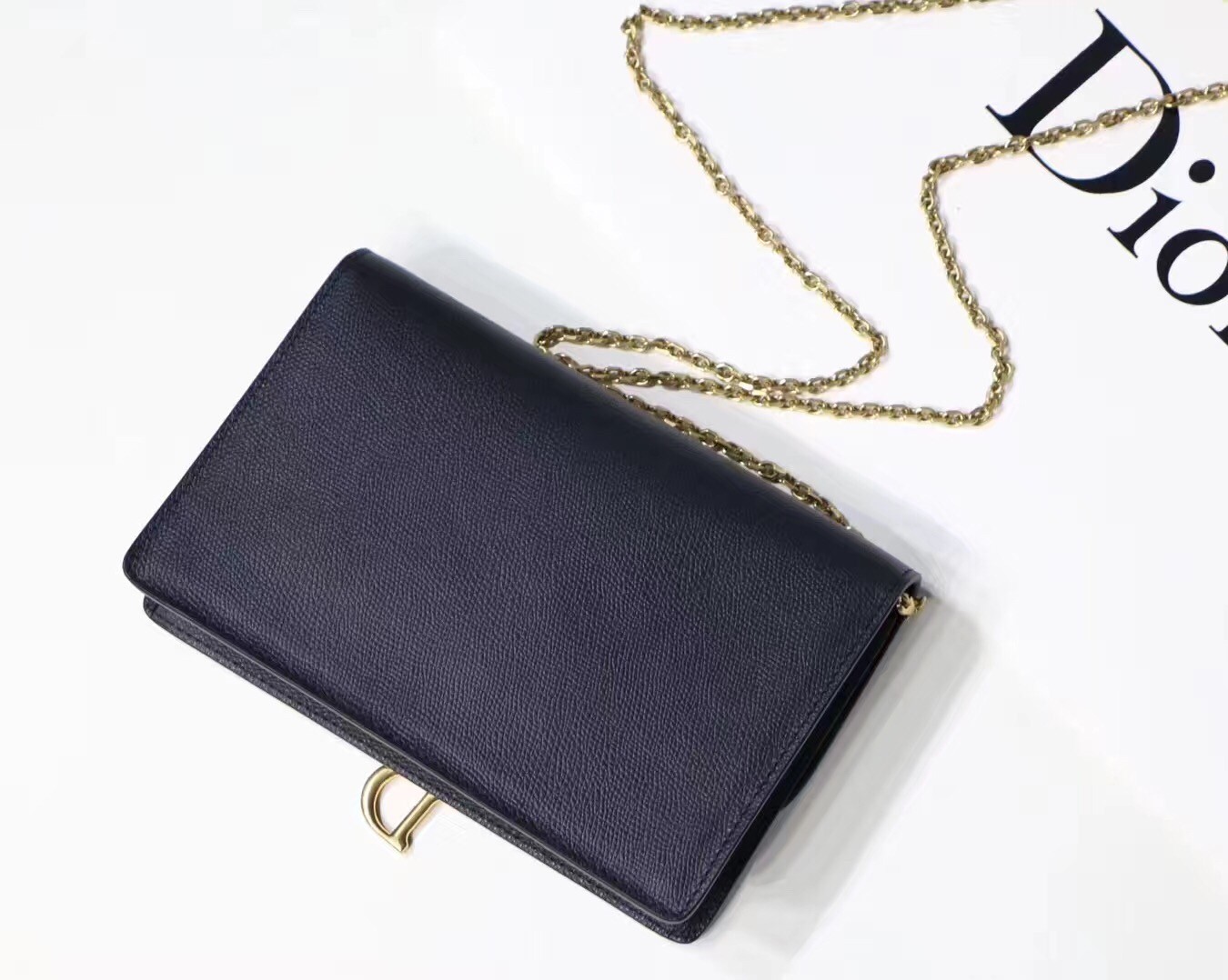 D*or black calskin saddle chain clutch