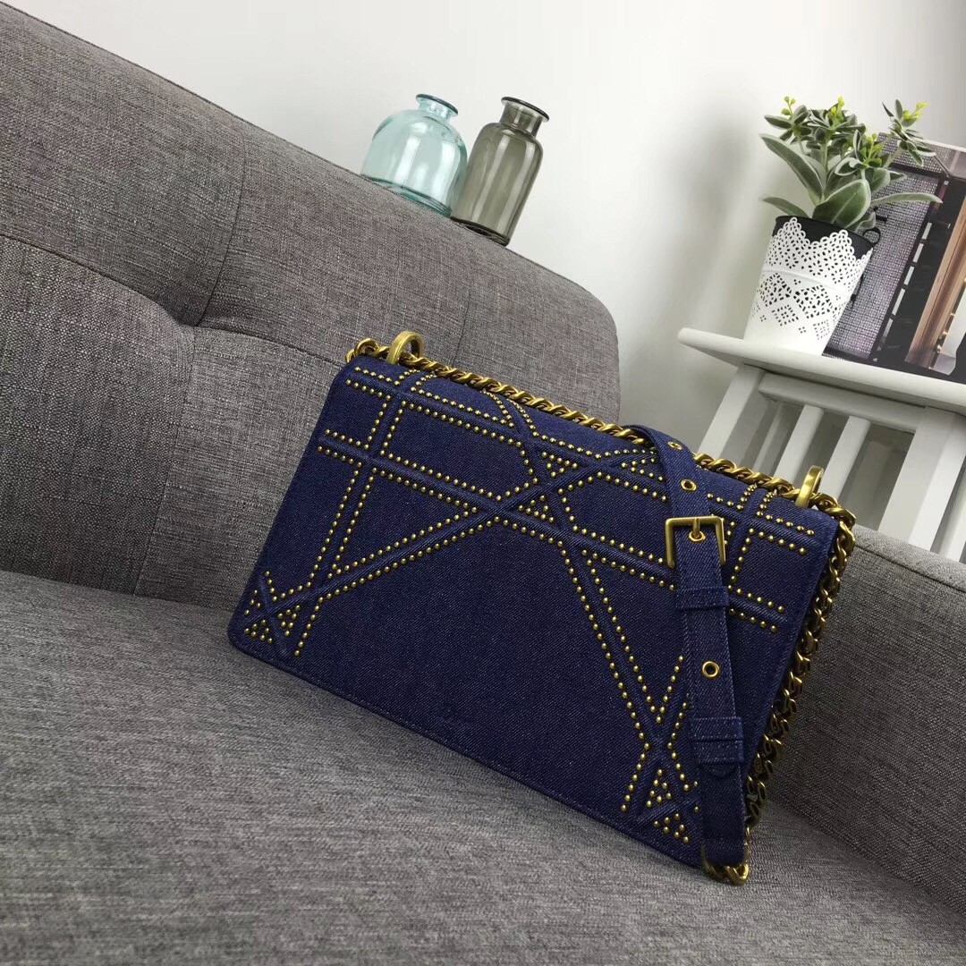 D*or D*orama flap bag in denim and studded