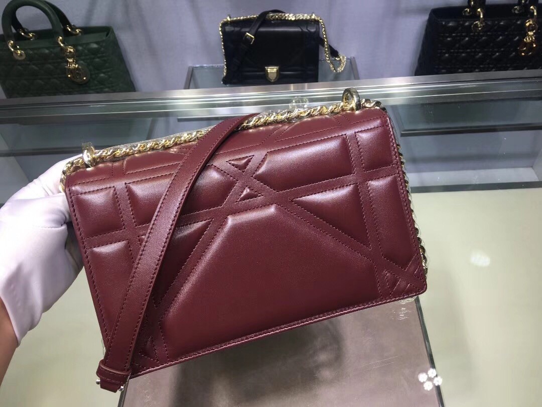 D*or bordeaux D*orama lambskin bag with large cannage motif