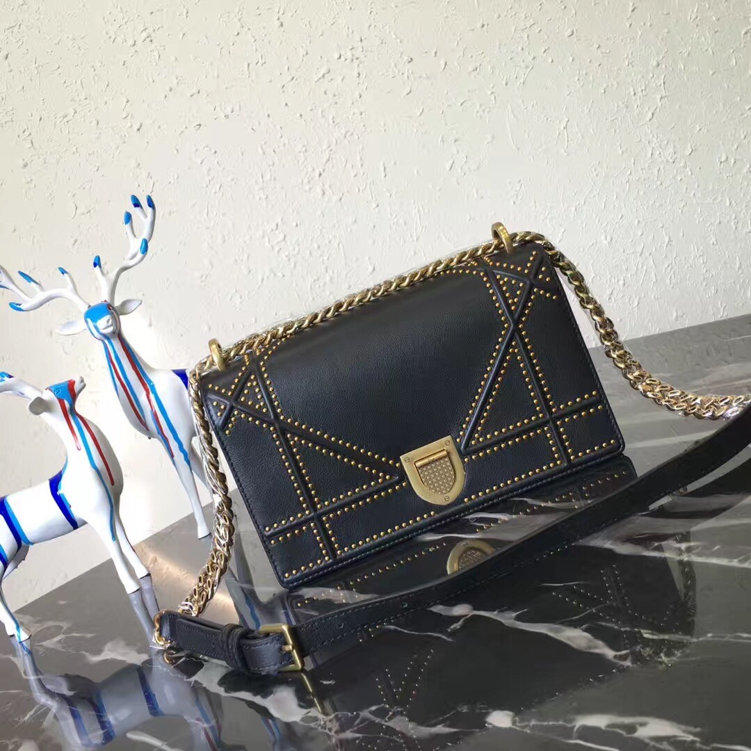 D*or D*orama bag in black studded lambskin