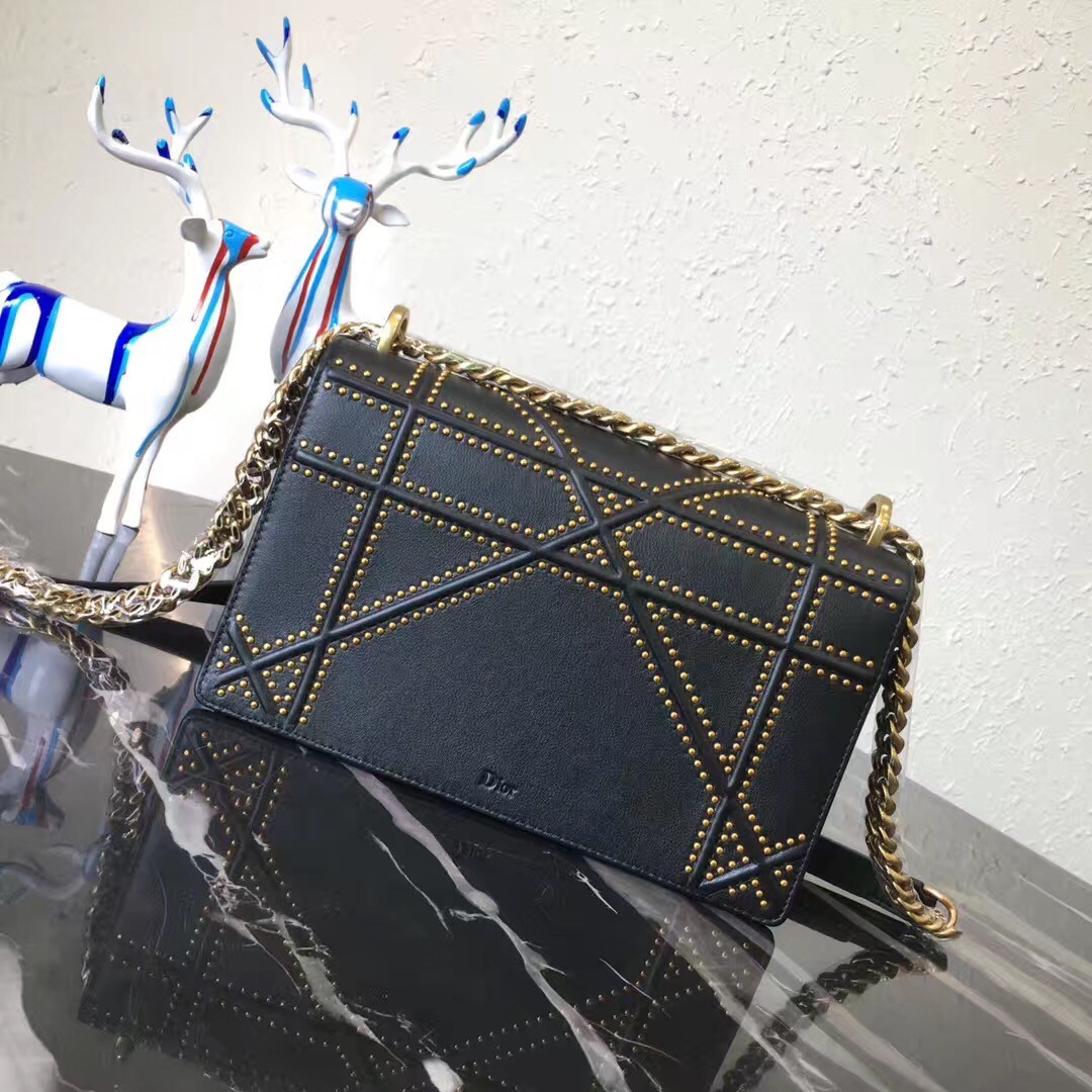 D*or D*orama bag in black studded lambskin