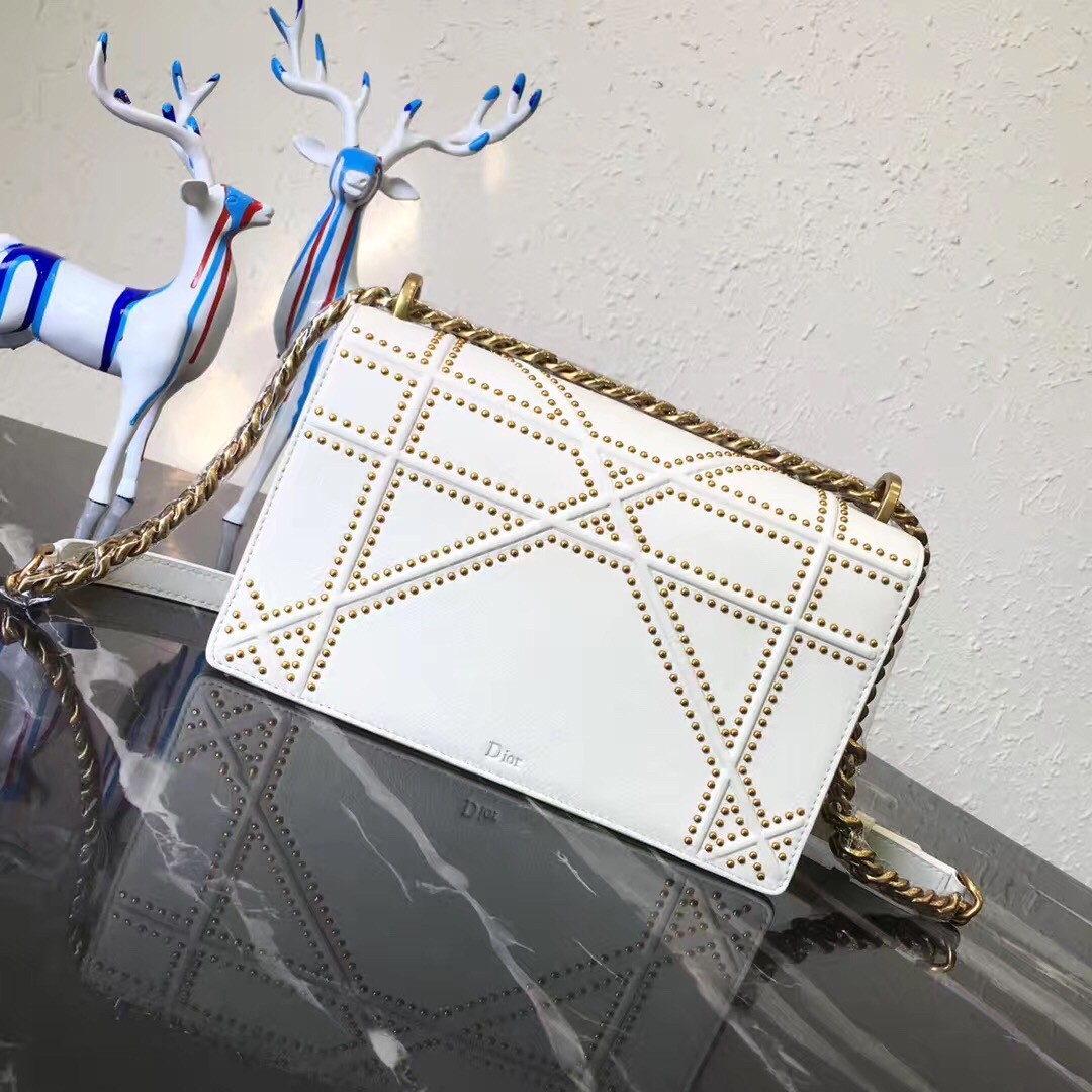 D*or D*orama bag in white studded lambskin