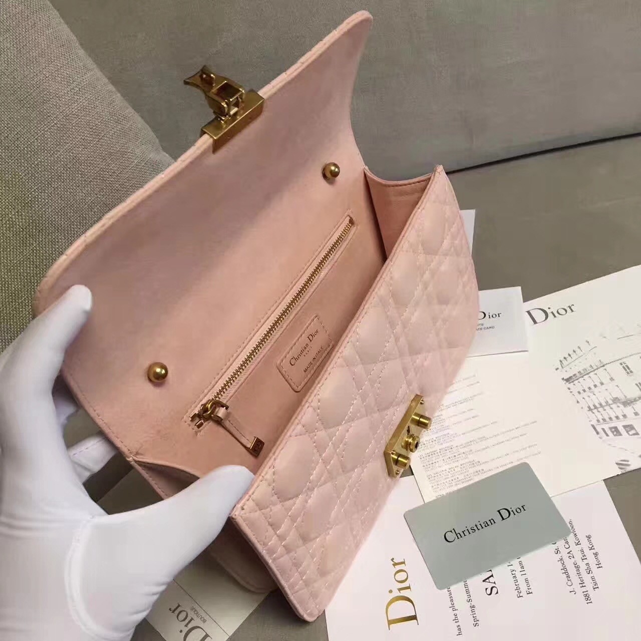 D*or D*oraddict flap bag in pink lambskin
