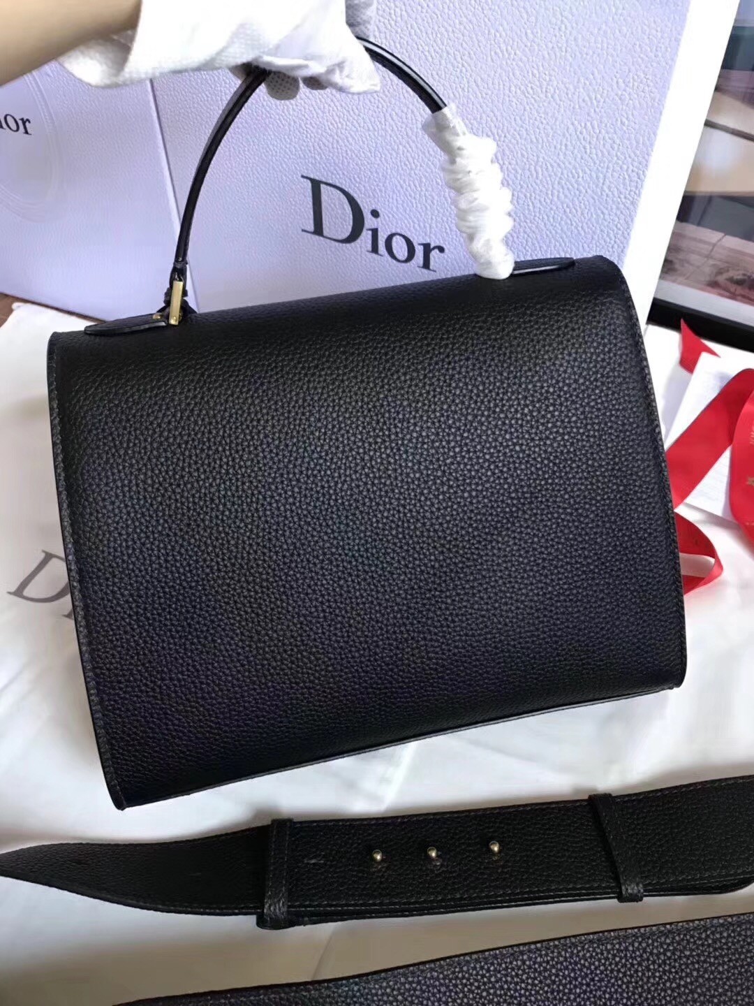 D*or D*oraddict tote bag in black grained leather