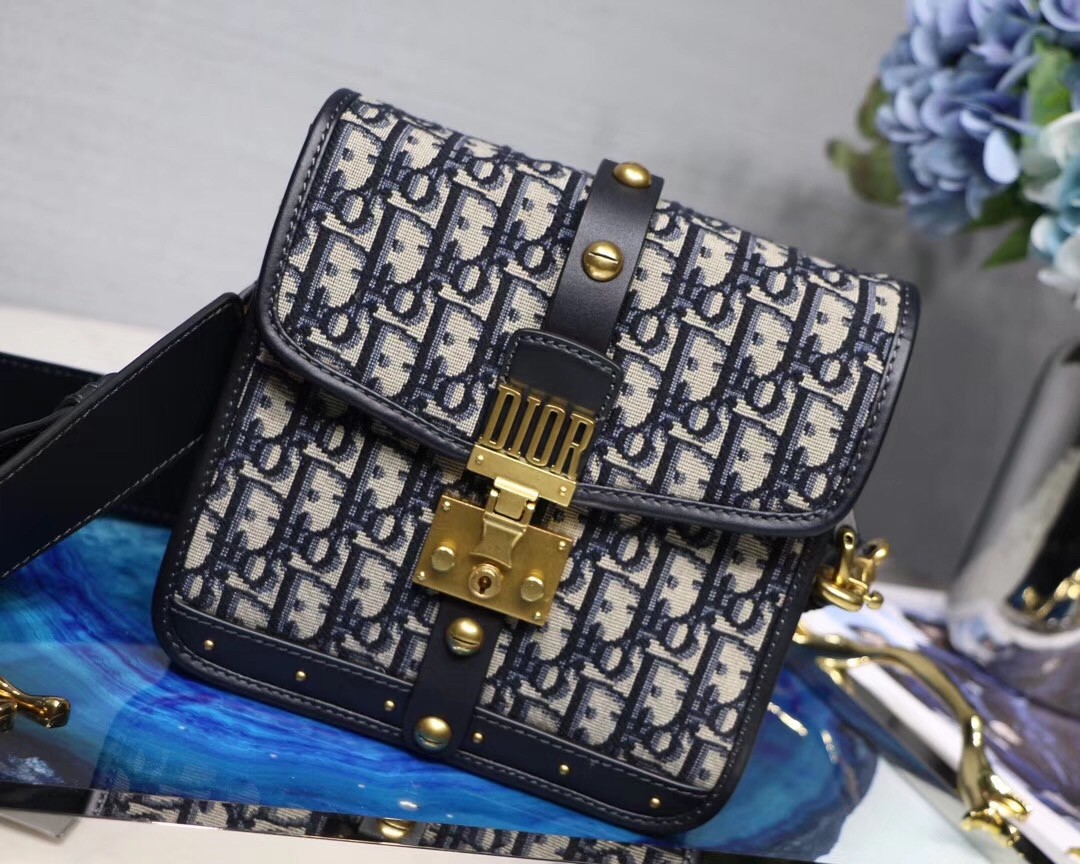 D*or D*oraddict square flap bag in blue oblique canvas