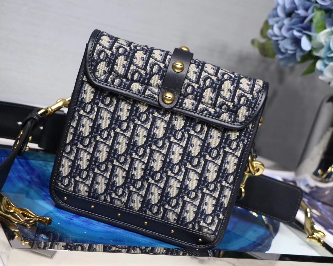 D*or D*oraddict square flap bag in blue oblique canvas