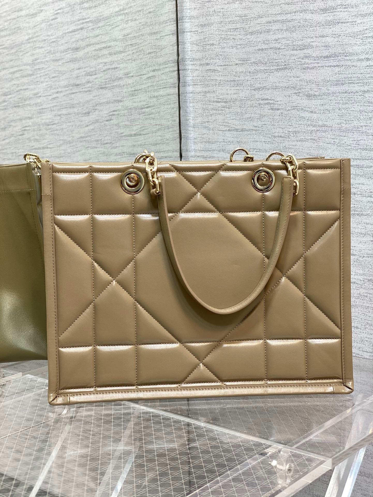 D*or medium essential tote bag in hazelnut archicannage calfskin