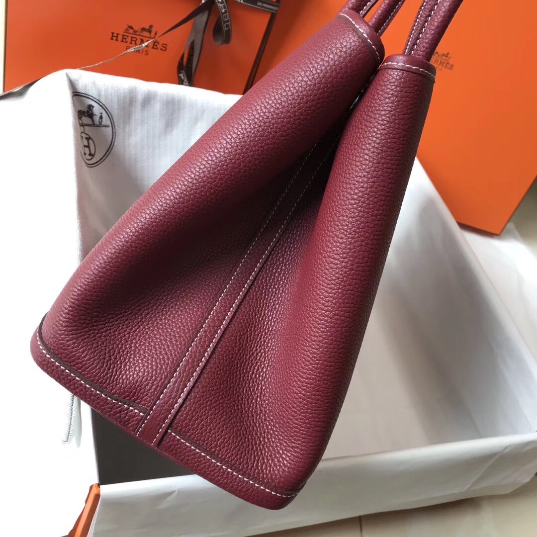H**mes garden party 30 bag in bordeaux clemence calfskin