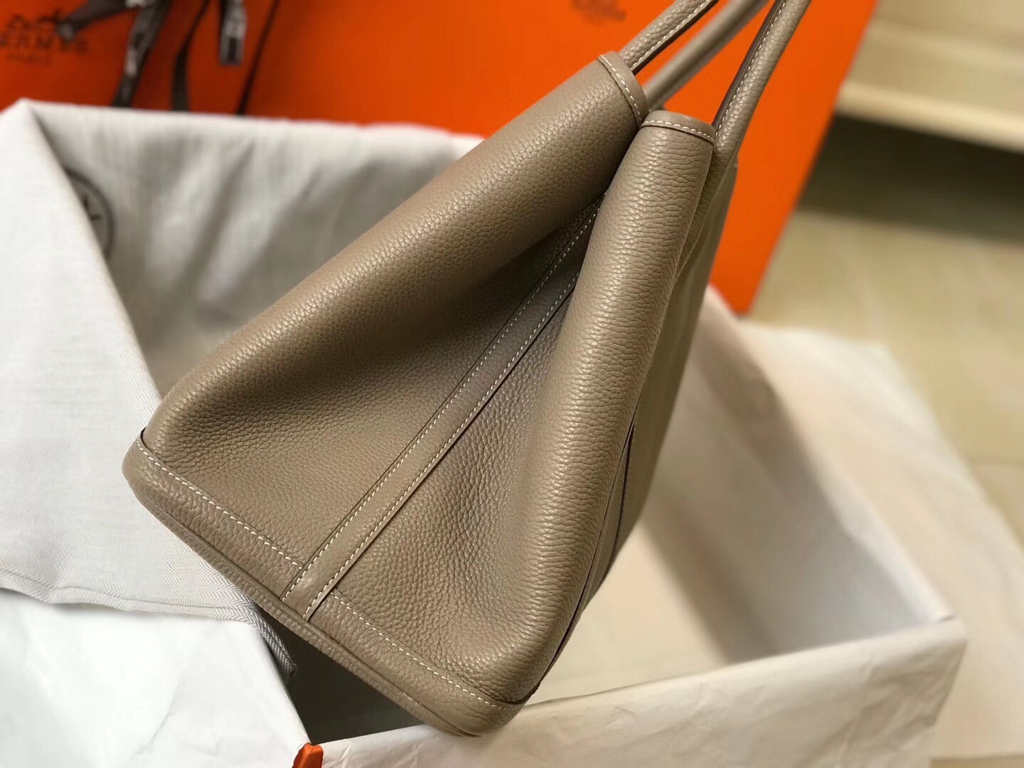 H**mes garden party 30 bag in grey clemence calfskin